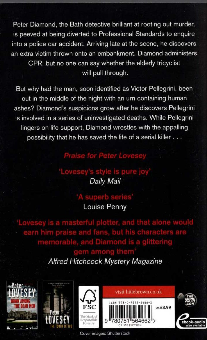 Peter Lovesey  ANOTHER ONE GOES TONIGHT magnified rear book cover image