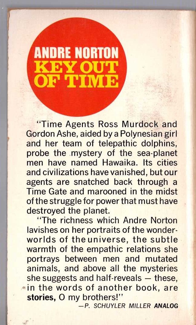 Andre Norton  KEY OUT OF TIME magnified rear book cover image