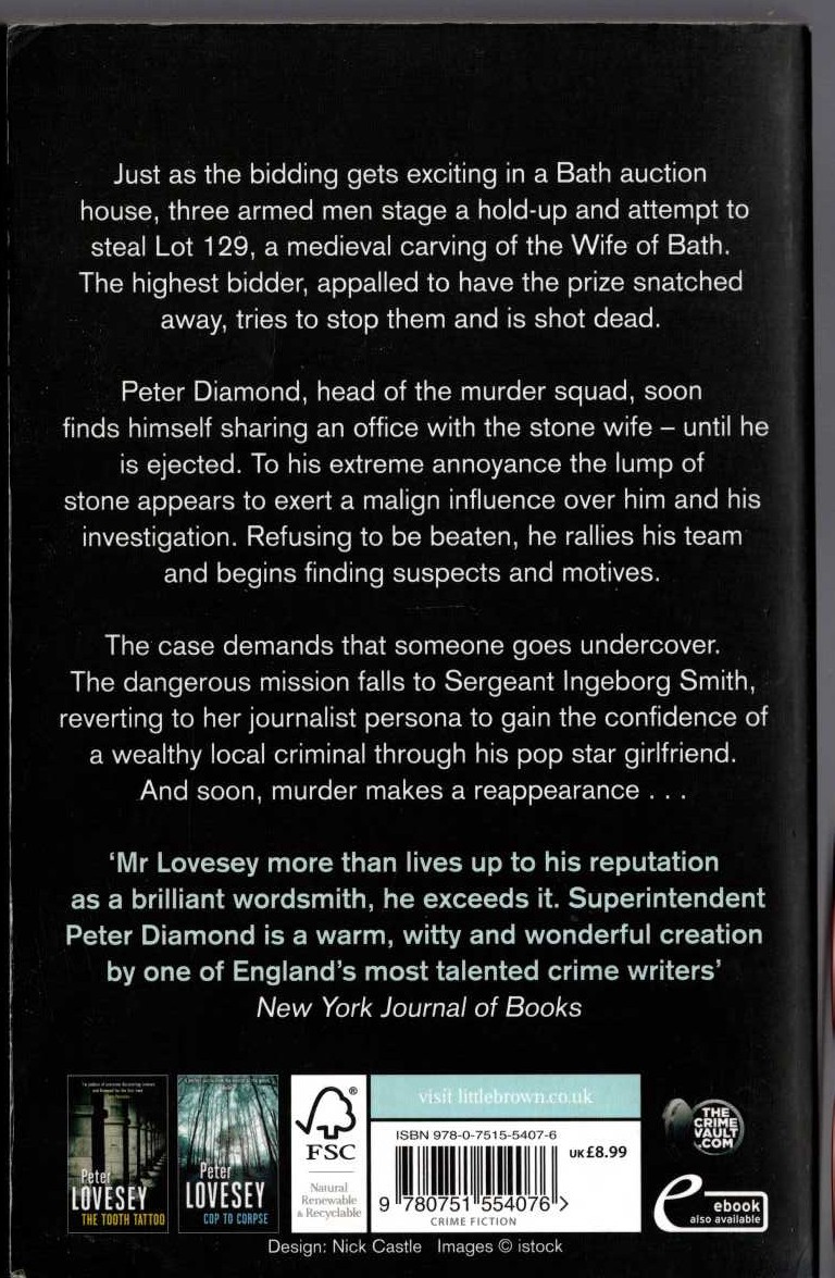 Peter Lovesey  THE STONE WIFE magnified rear book cover image