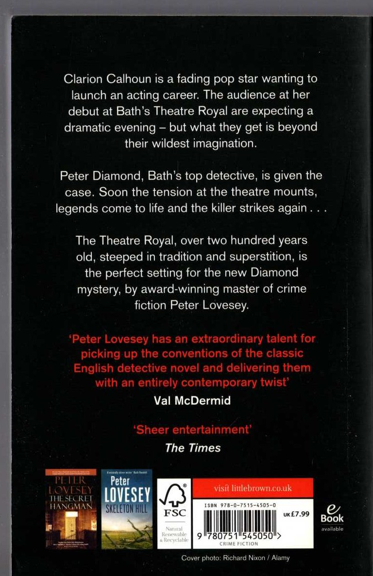 Peter Lovesey  STAGESTRUCK magnified rear book cover image