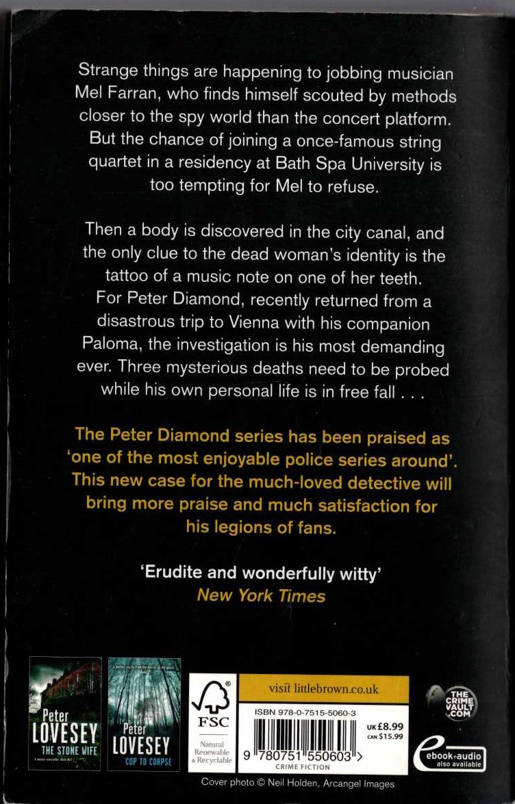 Peter Lovesey  THE TOOTH TATTOO magnified rear book cover image