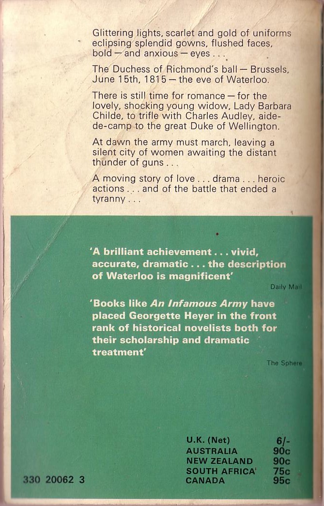 Georgette Heyer  AN INFAMOUS ARMY magnified rear book cover image