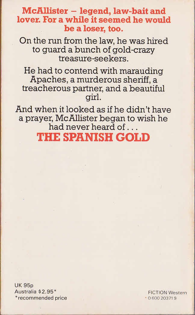 Matt Chisholm  McALLISTER AND THE SPANISH GOLD magnified rear book cover image