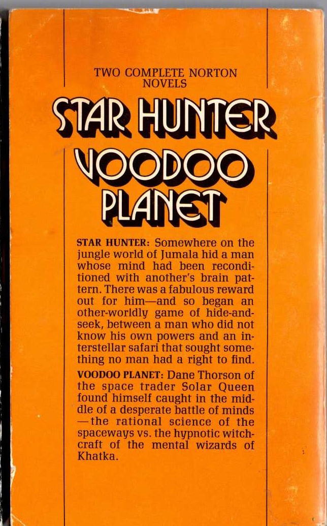 Andre Norton  STAR HUNTER and VOODOO PLANET magnified rear book cover image