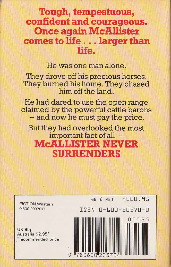 Matt Chisholm  McALLISTER NEVER SURRENDERS magnified rear book cover image