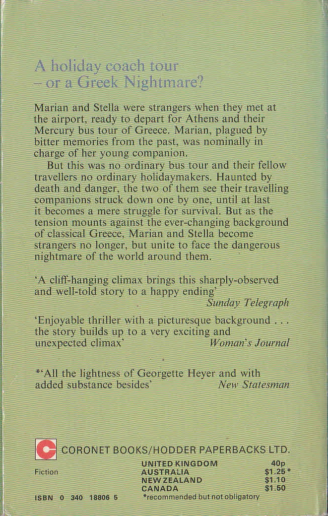 Jane Aiken Hodge  STRANGERS IN COMPANY magnified rear book cover image