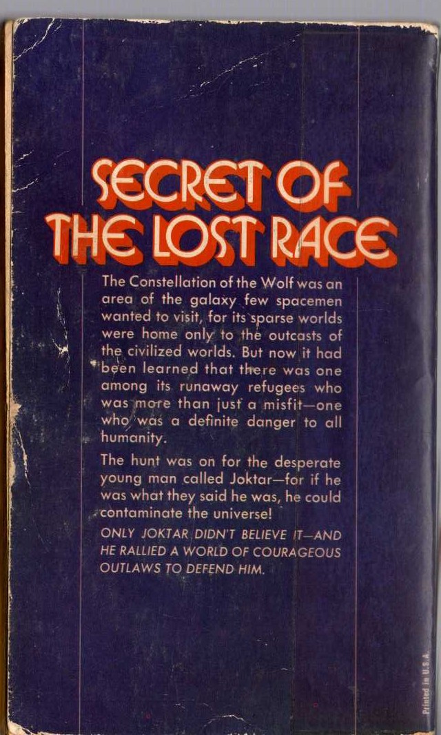 Andre Norton  SECRET OF THE LOST RACE magnified rear book cover image