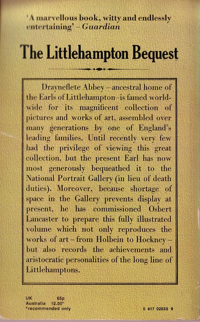 Osbert Lancaster  THE LITTLEHAMPTON BEQUEST magnified rear book cover image