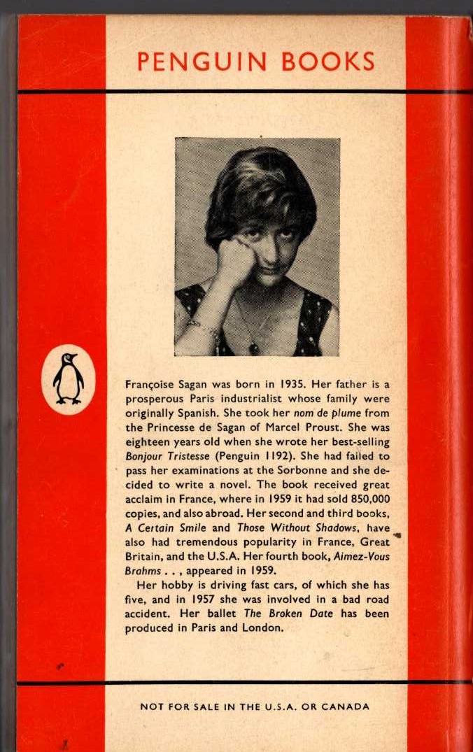 Francoise Sagan  A CERTAIN SMILE magnified rear book cover image