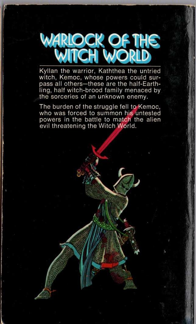 Andre Norton  WARLOCK OF THE WITCH WORLD magnified rear book cover image