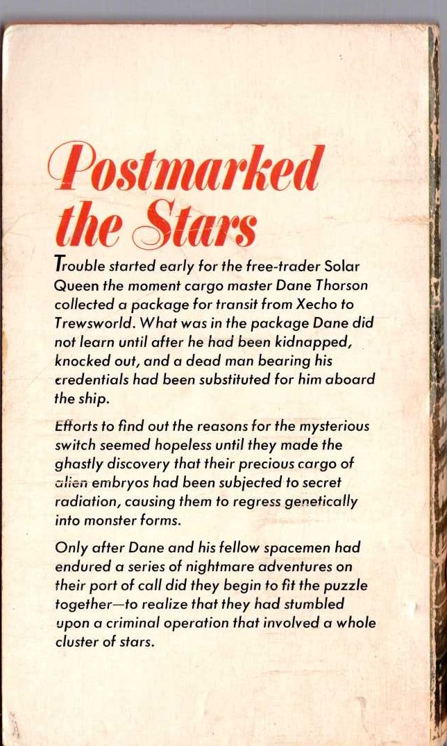 Andre Norton  POSTMARKED THE STARS magnified rear book cover image