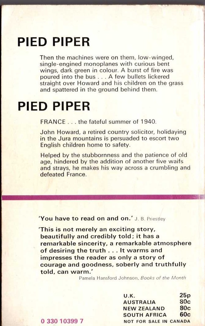 Nevil Shute  PIED PIPER magnified rear book cover image