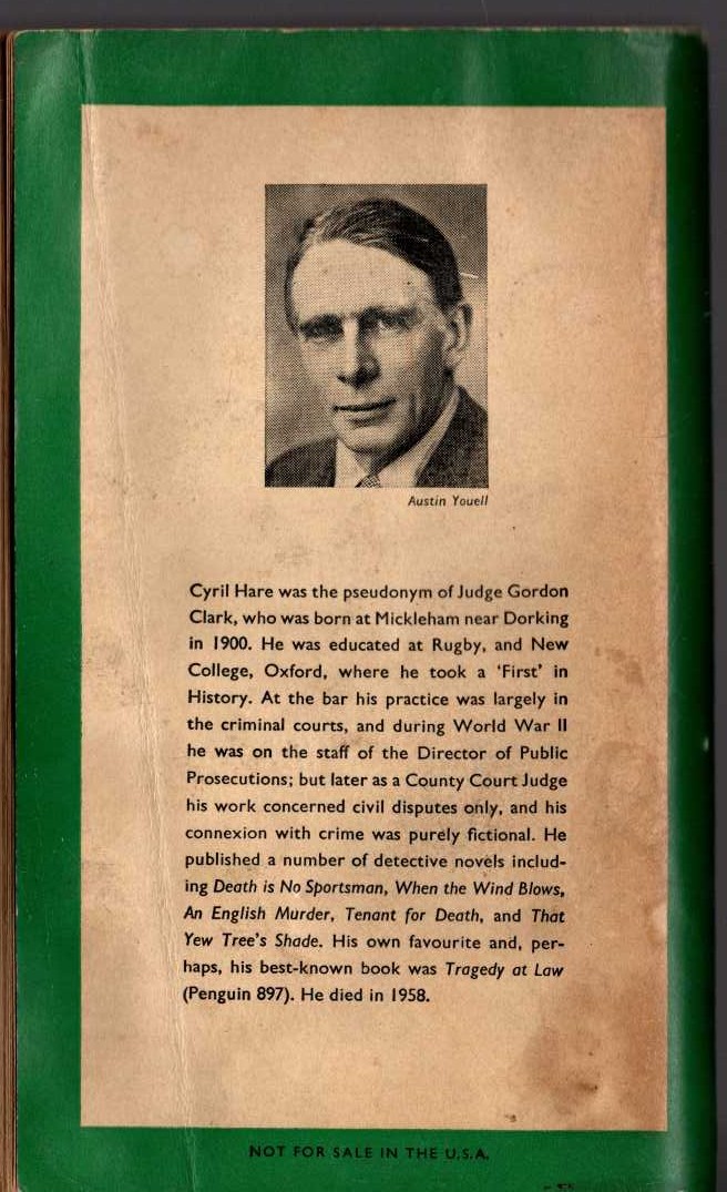 Cyril Hare  TENANT FOR DEATH magnified rear book cover image