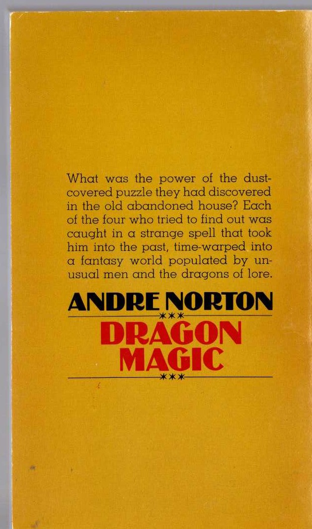 Andre Norton  DRAGON MAGIC magnified rear book cover image