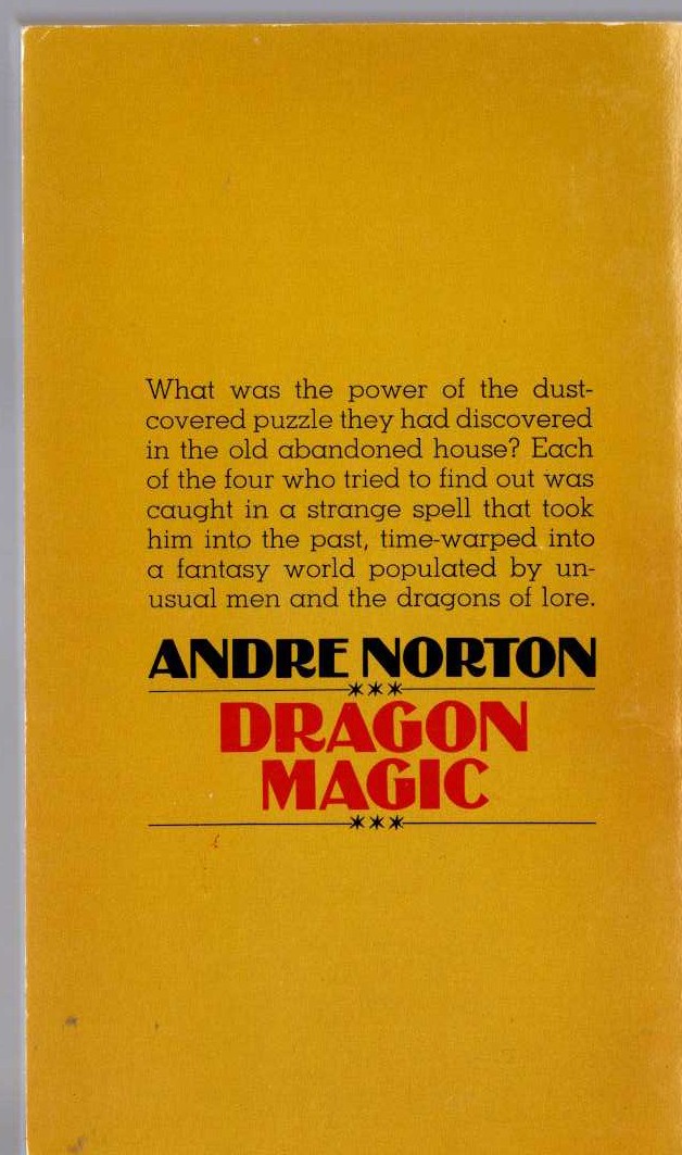 Andre Norton  DRAGON MAGIC magnified rear book cover image