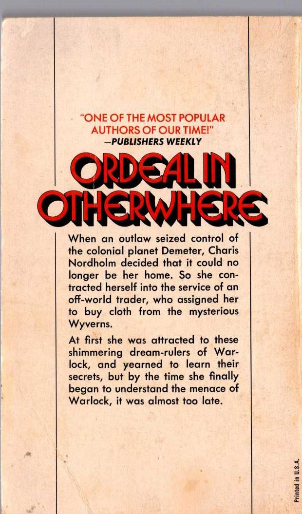 Andre Norton  ORDEAL IN OTHERWHERE magnified rear book cover image