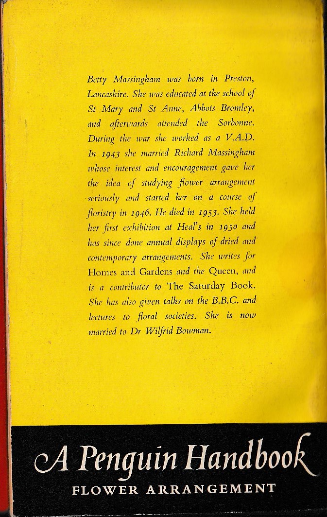 Betty Massingham  FLOWER ARRANGEMENT magnified rear book cover image