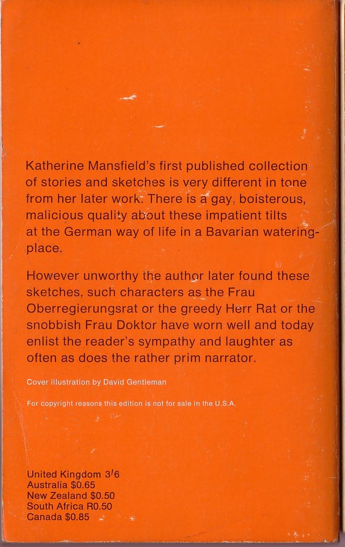Katherine Mansfield  IN A GERMAN PENSION magnified rear book cover image