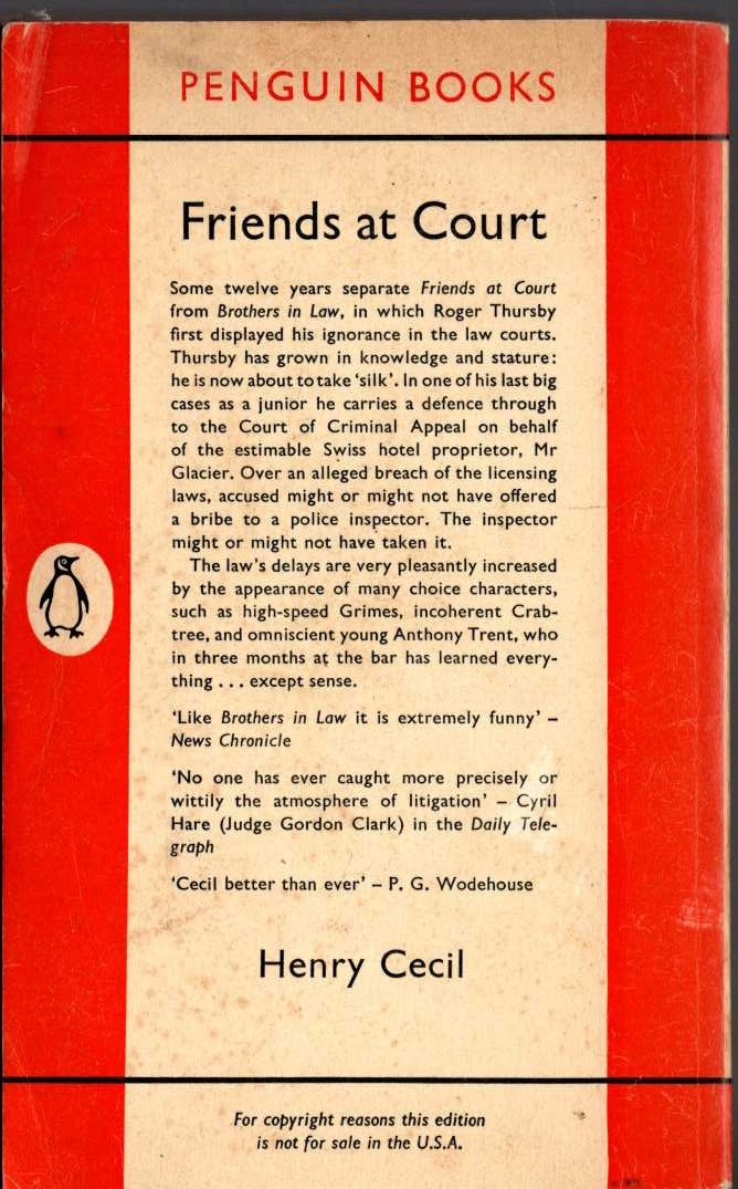 Henry Cecil  FRIENDS AT COURT magnified rear book cover image