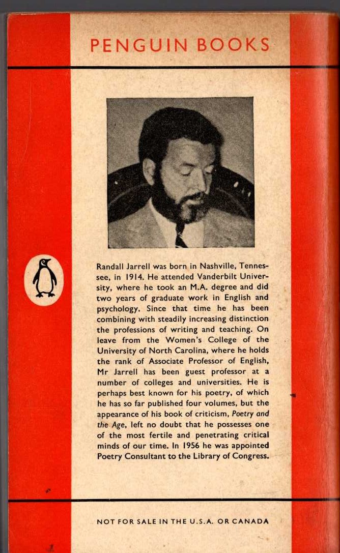 Randall Jarrell  PICTURES FROM AN INSTITUTION magnified rear book cover image
