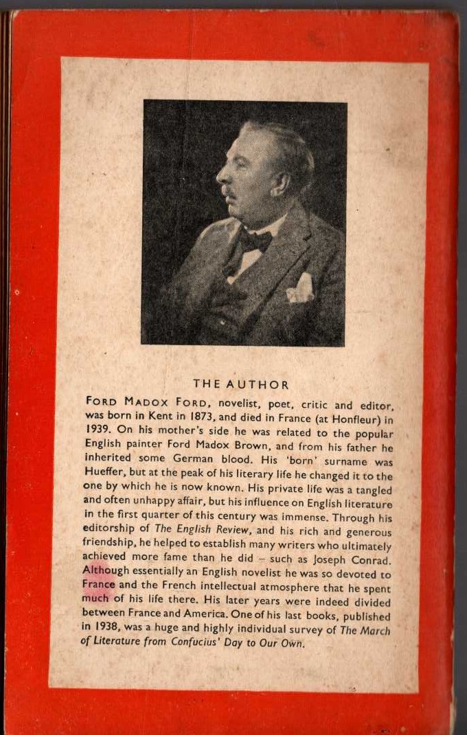 Ford Madox Ford  A MAN COULD STAND UP magnified rear book cover image