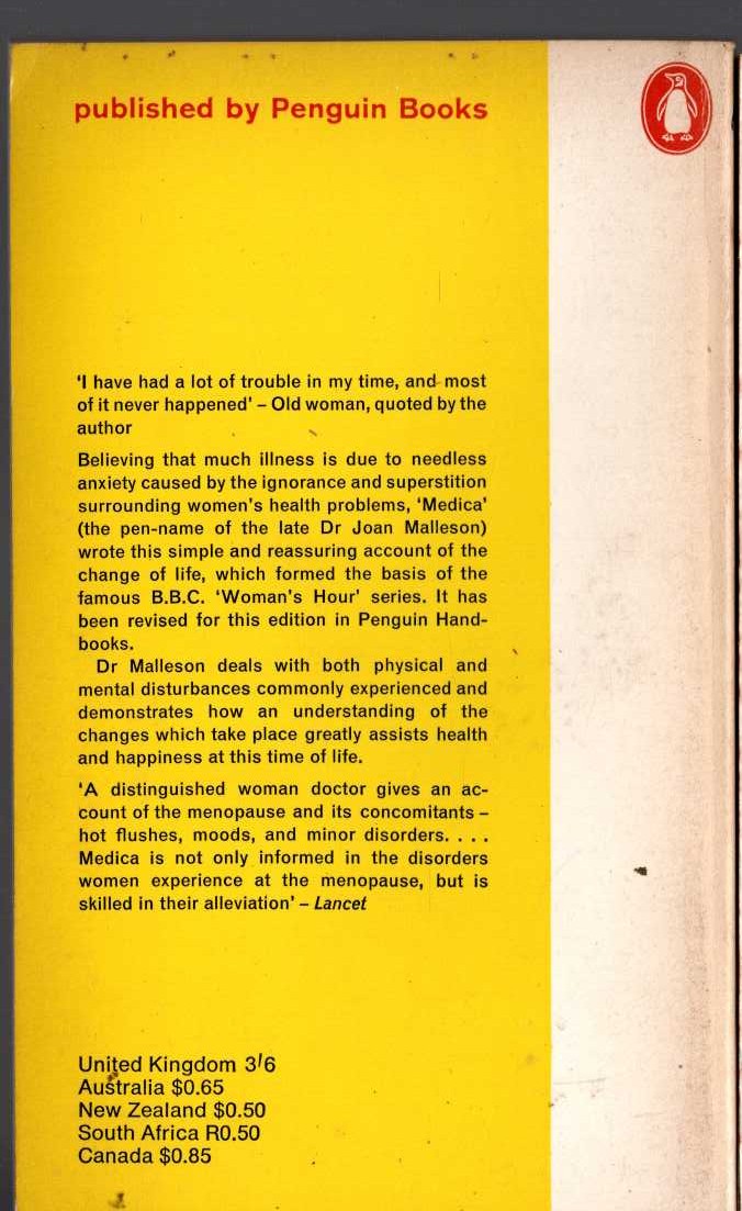 Joan Malleson  CHANGE OF LIFE. Facts and Fallacies of Middle Age magnified rear book cover image