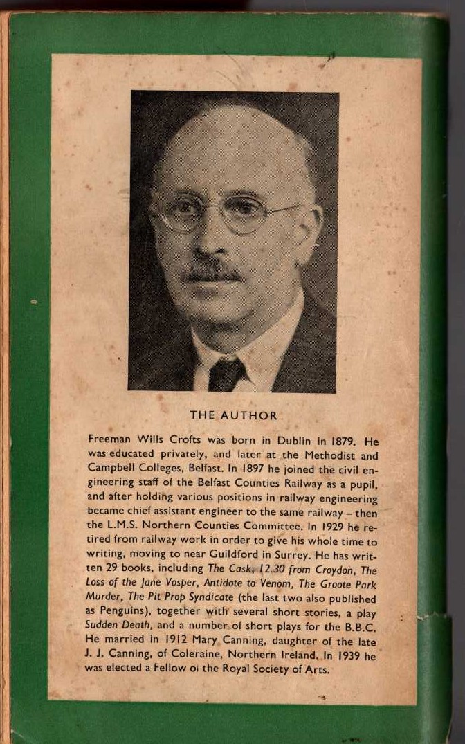 Freeman Wills Crofts  INSPECTOR FRENCH AND THE STARVEL TRAGEDY magnified rear book cover image