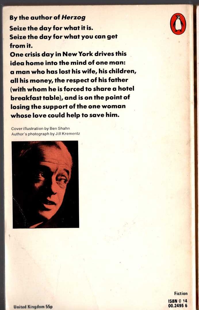 Saul Bellow  SEIZE THE DAY magnified rear book cover image
