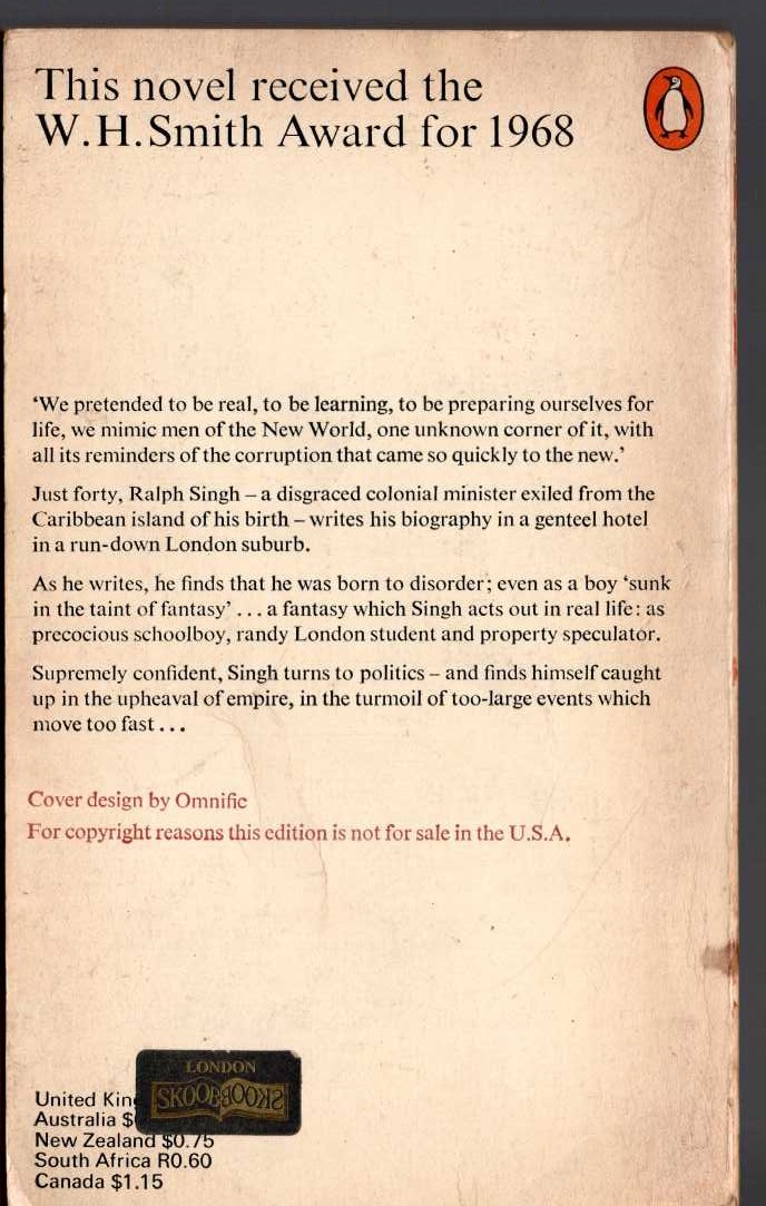 V.S. Naipaul  THE MIMIC MEN magnified rear book cover image