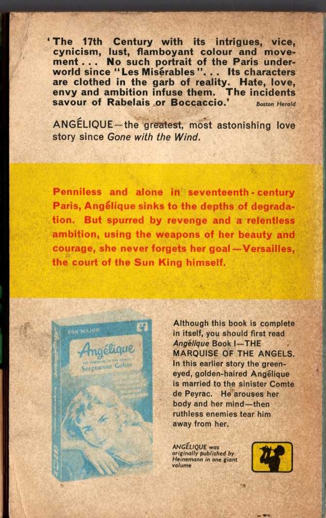Sergeanne Golon  ANGELIQUE. BOOK TWO. THE ROAD TO VERSAILLES magnified rear book cover image