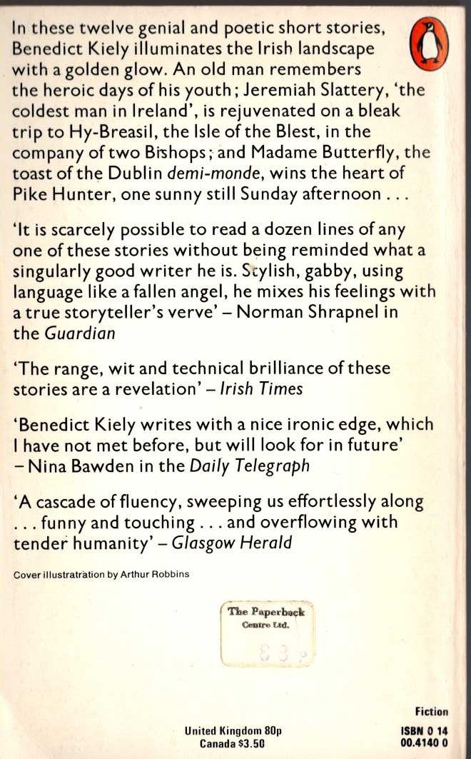 Benedict Kiely  A BALL OF MALT AND MADAME BUTTERFLY (A dozen stories) magnified rear book cover image