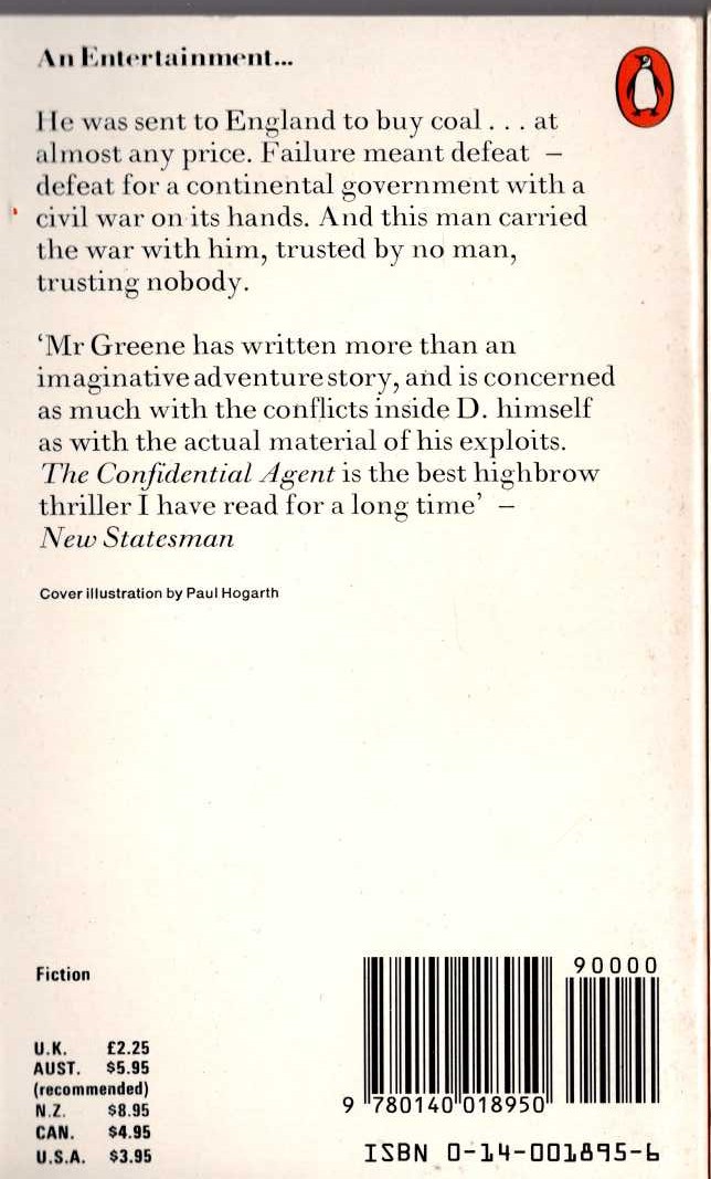 Graham Greene  THE CONFIDENTIAL AGENT magnified rear book cover image