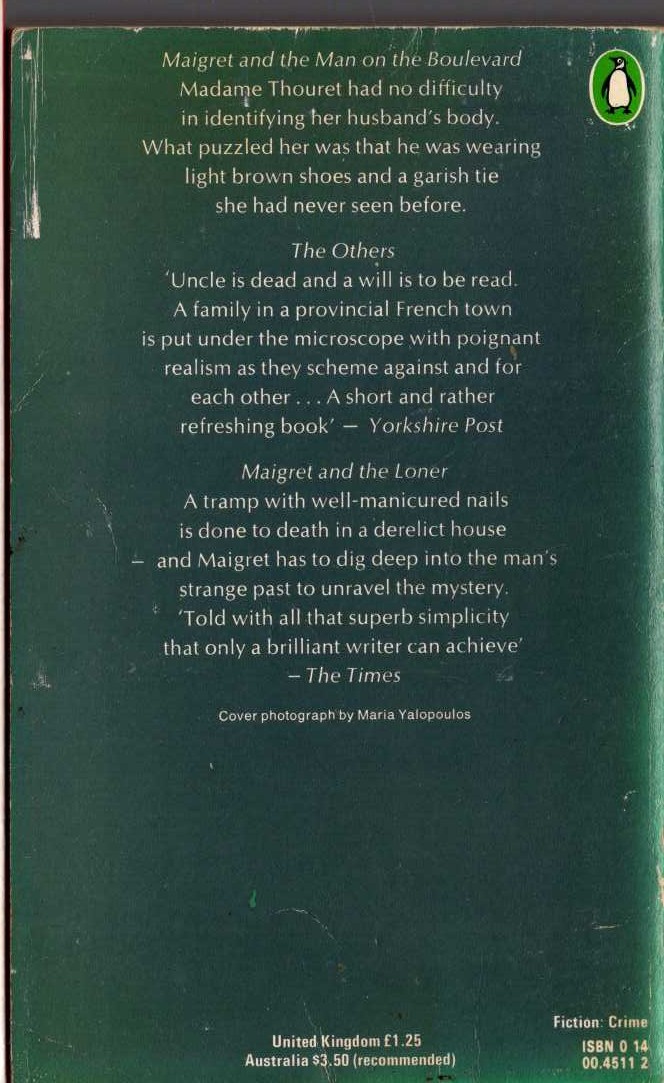 Georges Simenon  THE THIRTEENTH SIMENON OMNIBUS: MAIGRET AND THE MAN ON THE BOULEVARD/ THE OTHERS/ MAIGRET AND THE LONER magnified rear book cover image