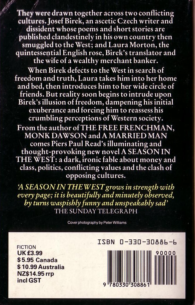 Piers Paul Read  A SEASON IN THE WEST magnified rear book cover image