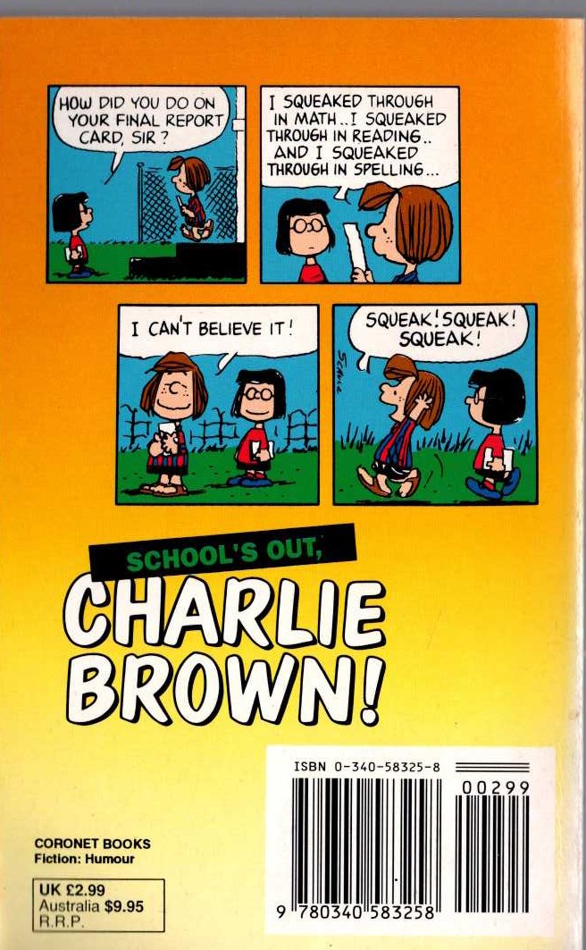 Charles M. Schulz  SCHOOL'S OUT, CHARLIE BROWN magnified rear book cover image