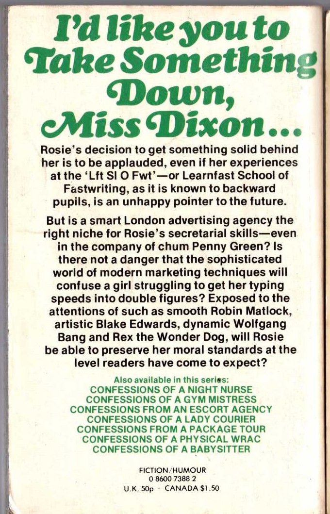 Rosie Dixon  CONFESSIONS OF A PERSONAL SECRETARY magnified rear book cover image