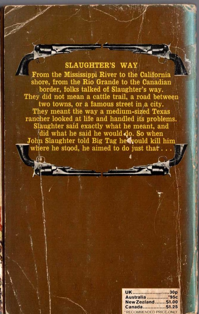 J.T. Edson  SLAUGHTERS'S WAY magnified rear book cover image
