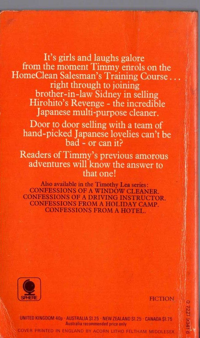 Timothy Lea  CONFESSIONS OF A TRAVELLING SALESMAN magnified rear book cover image
