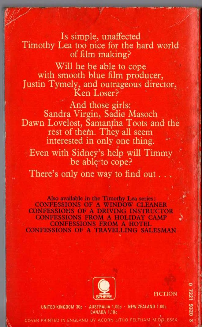 Timothy Lea  CONFESSIONS OF A FILM EXTRA magnified rear book cover image