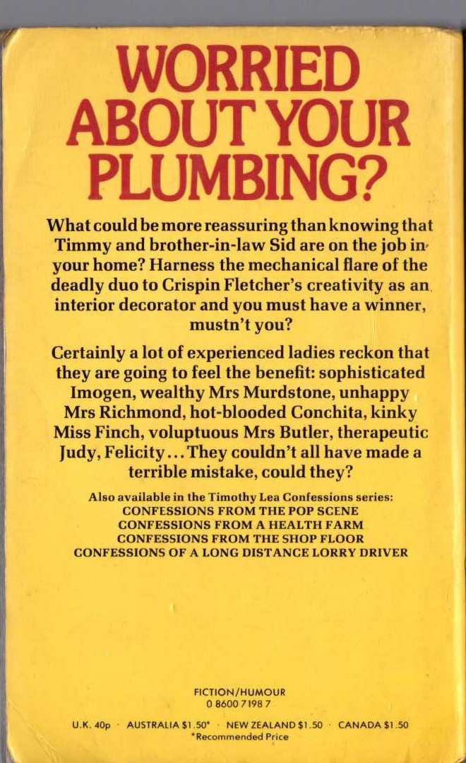 Timothy Lea  CONFESSIONS OF A PLUMBER'S MATE magnified rear book cover image