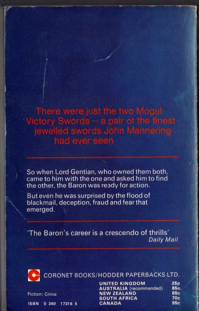 Anthony Morton  A SWORD THE THE BARON magnified rear book cover image