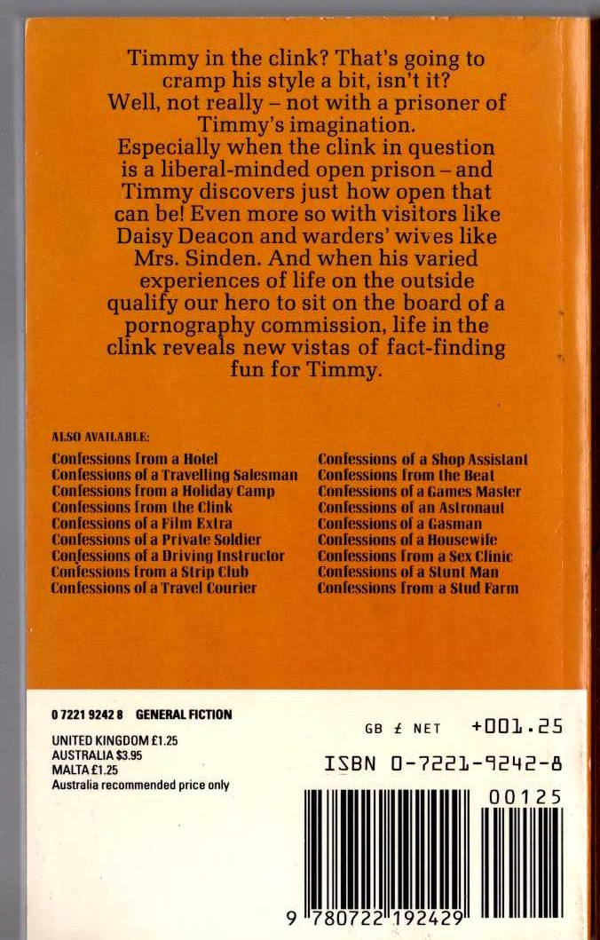 Timothy Lea  CONFESSIONS FROM THE CLINK magnified rear book cover image