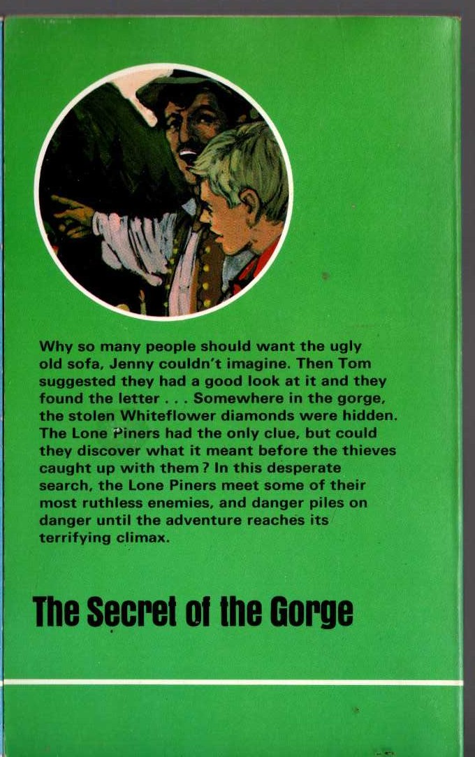 Malcolm Saville  THE SECRET OF THE GORGE magnified rear book cover image