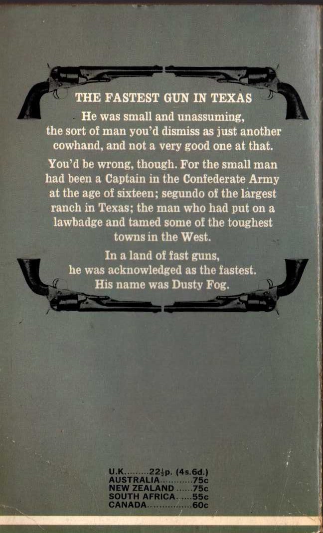 J.T. Edson  THE FASTEST GUN IN TEXAS magnified rear book cover image