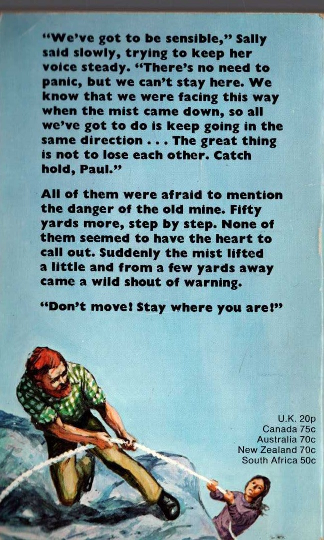 Malcolm Saville  THE SECRET OF BUZZARD SCAR magnified rear book cover image