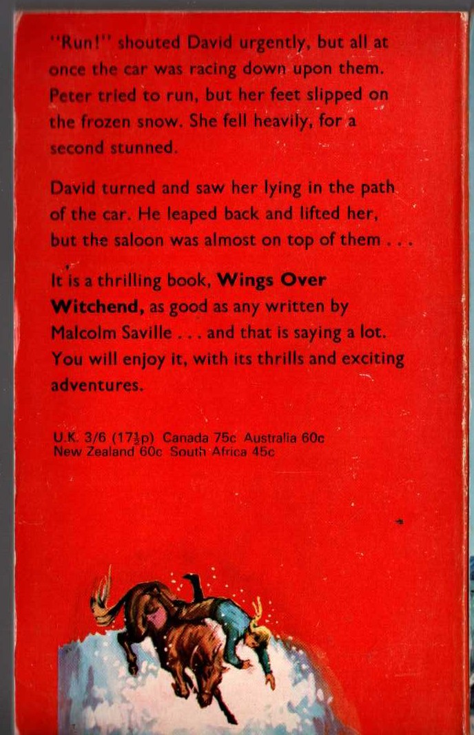 Malcolm Saville  WINGS OVER WITCHEND magnified rear book cover image