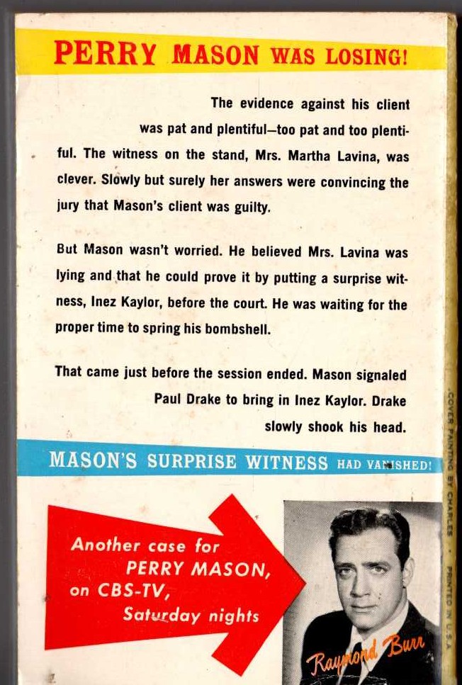 Erle Stanley Gardner  THE CASE OF THE HESITANT HOSTESS magnified rear book cover image