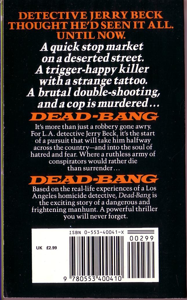 Ed Naha  DEAD-BANG (Don Johnson) magnified rear book cover image