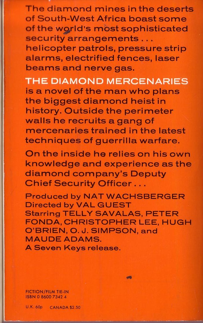 John Carter  THE DIAMOND MERCENARIES (Telly Savalas) magnified rear book cover image