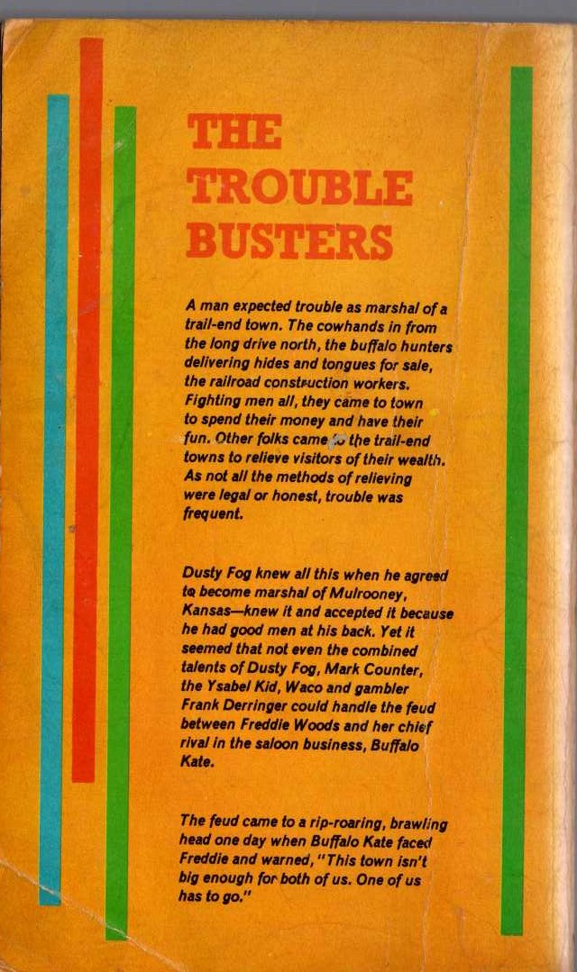 J.T. Edson  THE TROUBLE BUSTERS magnified rear book cover image